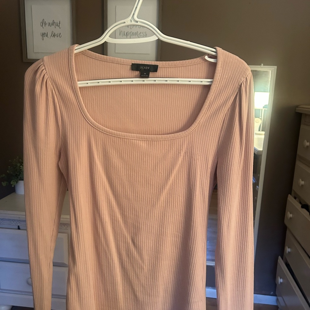J.Crew Ribbed Square Neck Top in Peachy tan